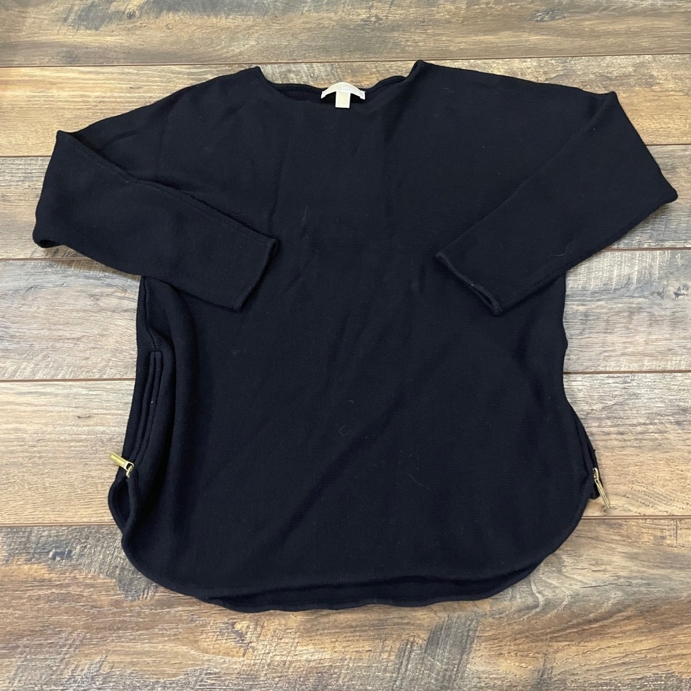 Michael Kors Black Boat Neck Side Zip Knit Sweater Size L Quiet Luxury Minimal